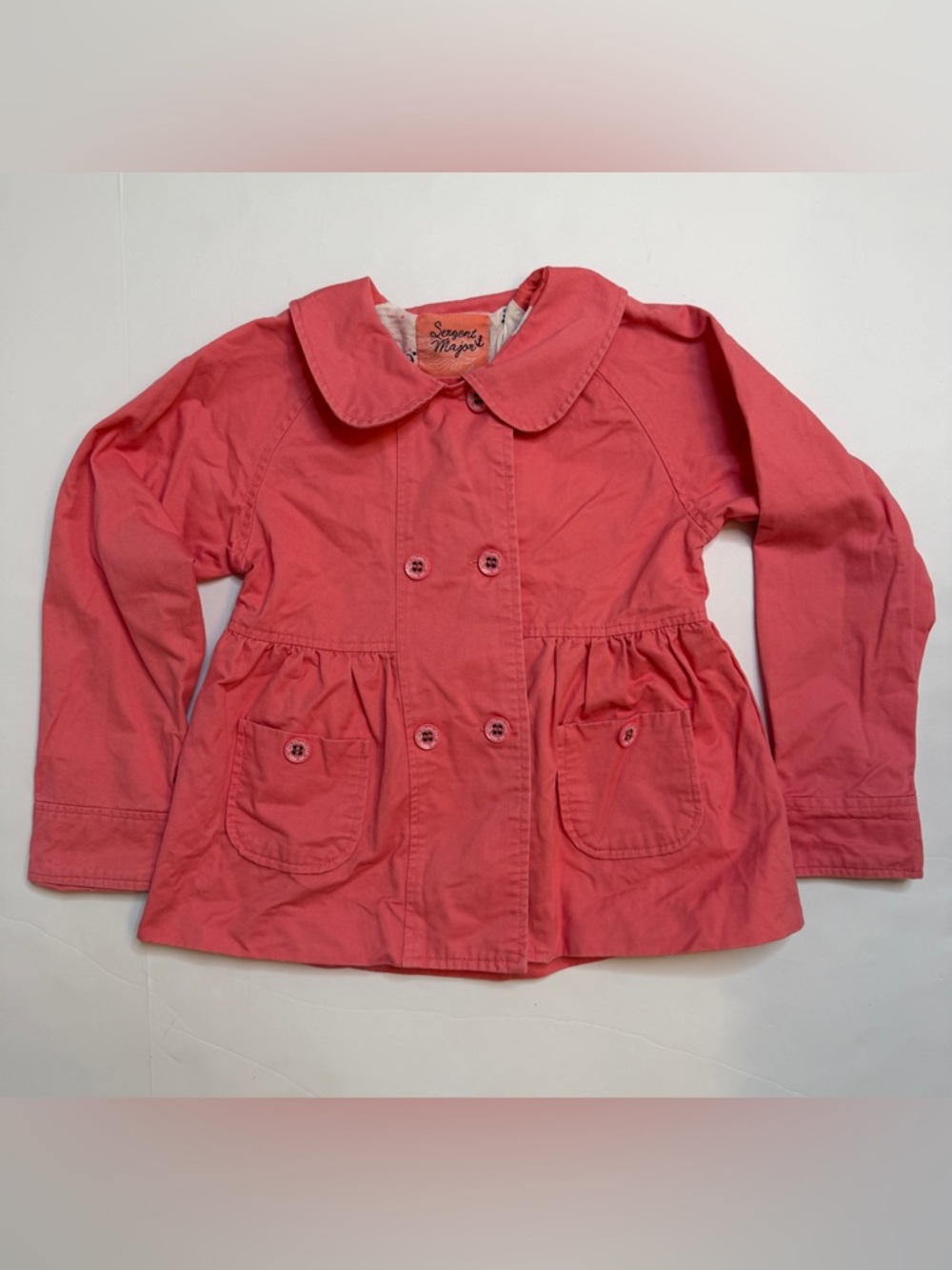 Sergeant major Girls' Pink Double-Breasted Pea Coat with Peter Pan Collar